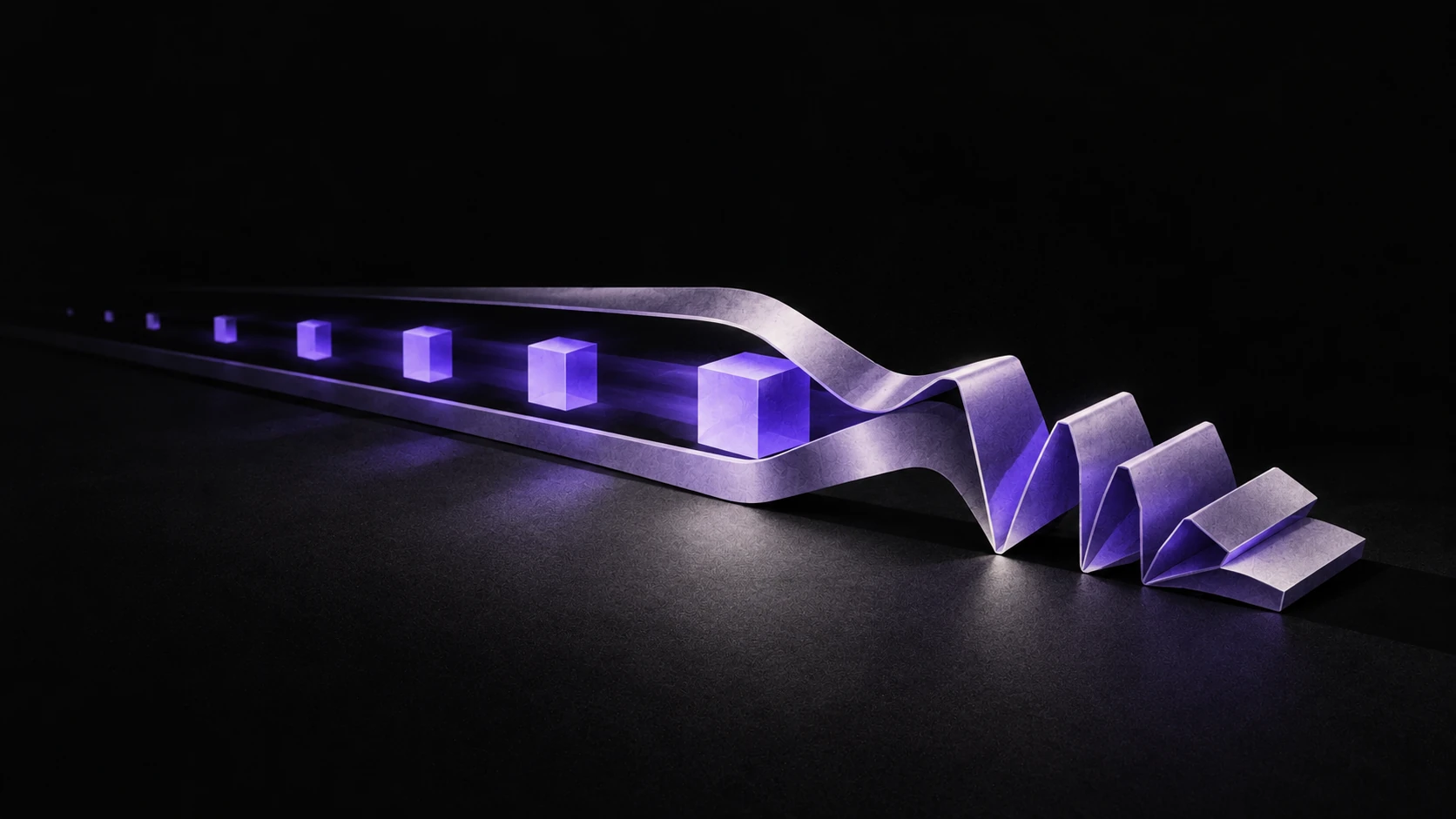 A repeating SAML request bends a violet ribbon until its service channel collapses.
