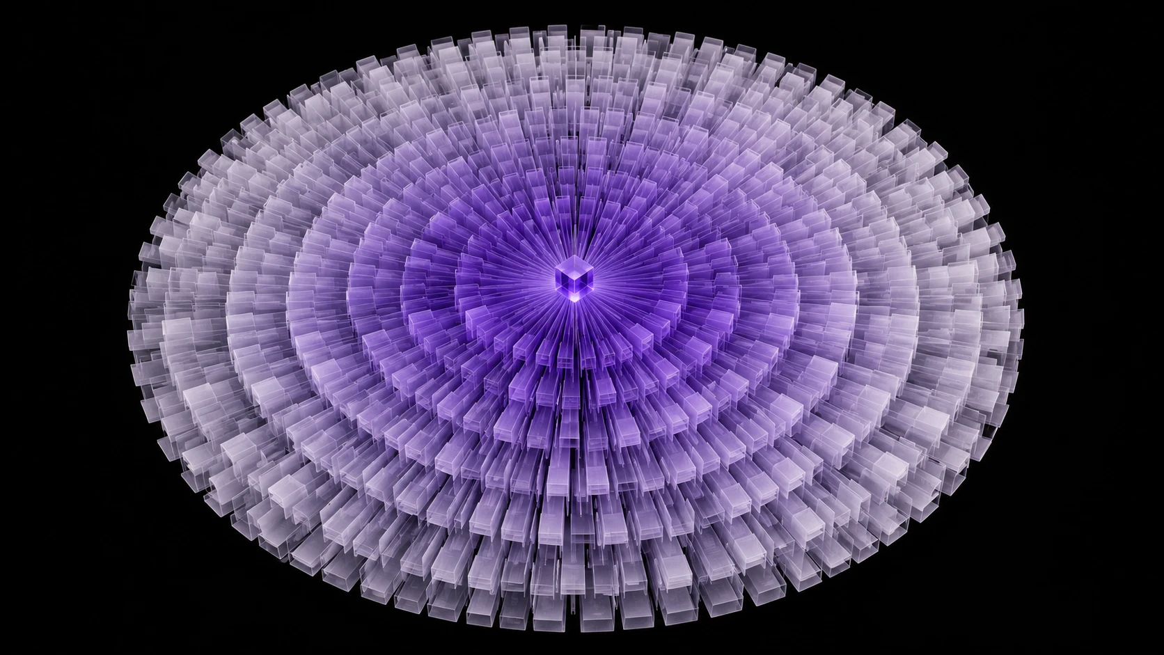 A central violet query prism radiates light across layers of translucent registry records.