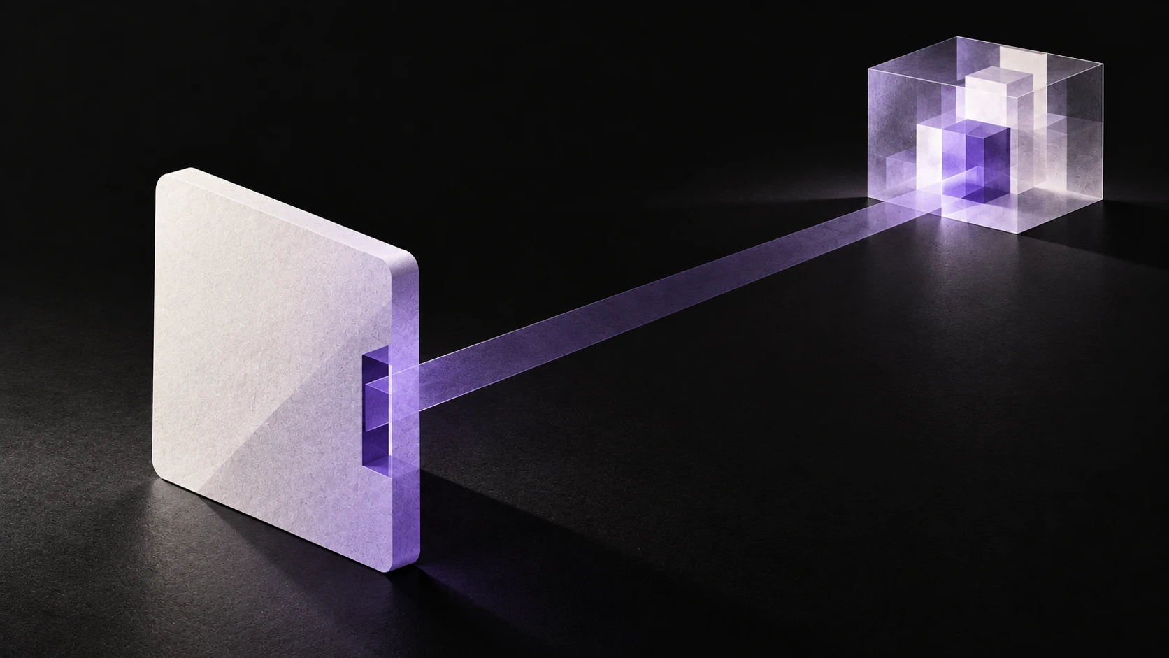 A foreground client setting exposes a violet thread while a distant runtime capsule remains intact.